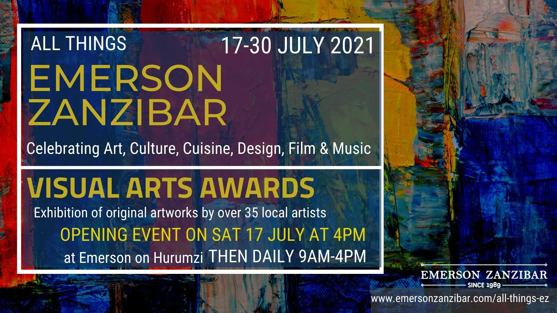 Announcement for the All Things Emerson Zanzibar art exhibition, July 2021