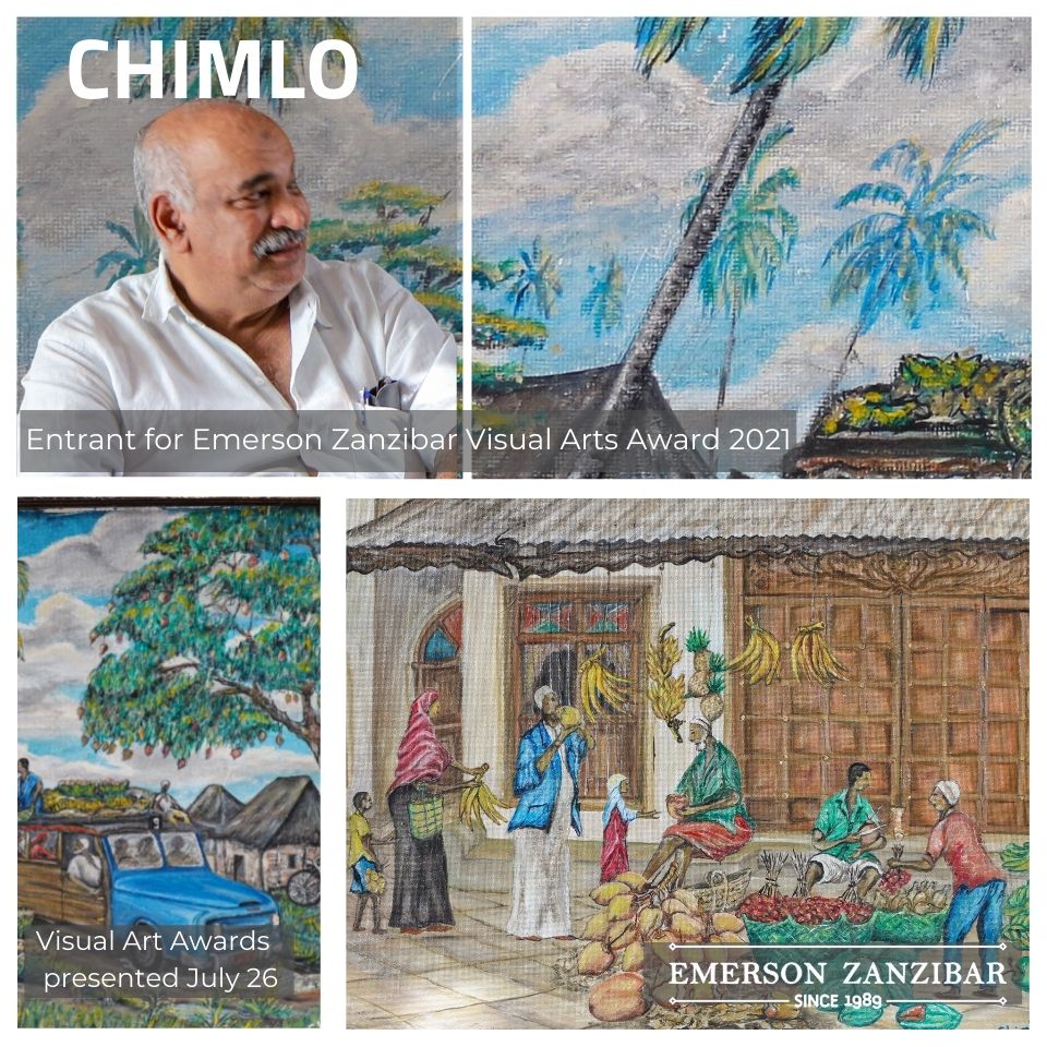 Exhibition poster for artist Chimlo, All Things Emerson Zanzibar 2021