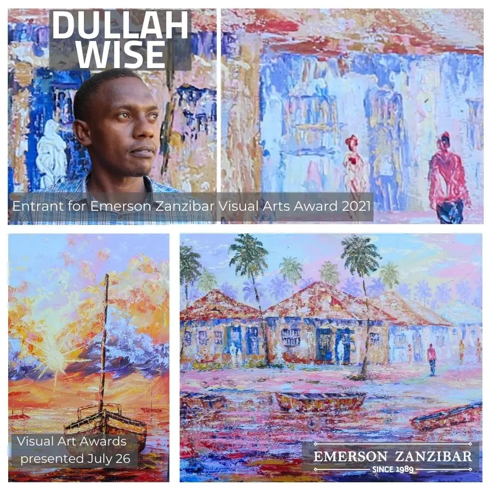 Exhibition poster for artist Dullah Wise, All Things Emerson Zanzibar 2021
