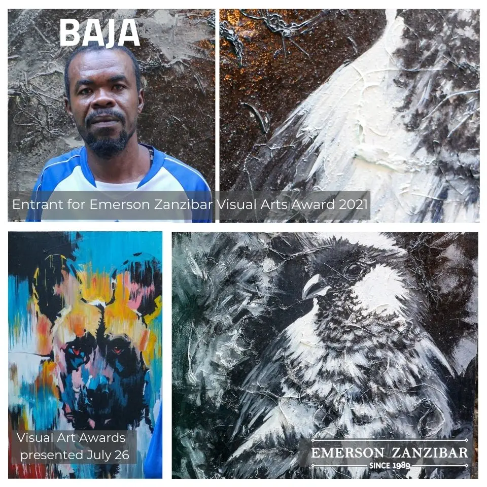 Exhibition poster for artist Baja, All Things Emerson Zanzibar 2021