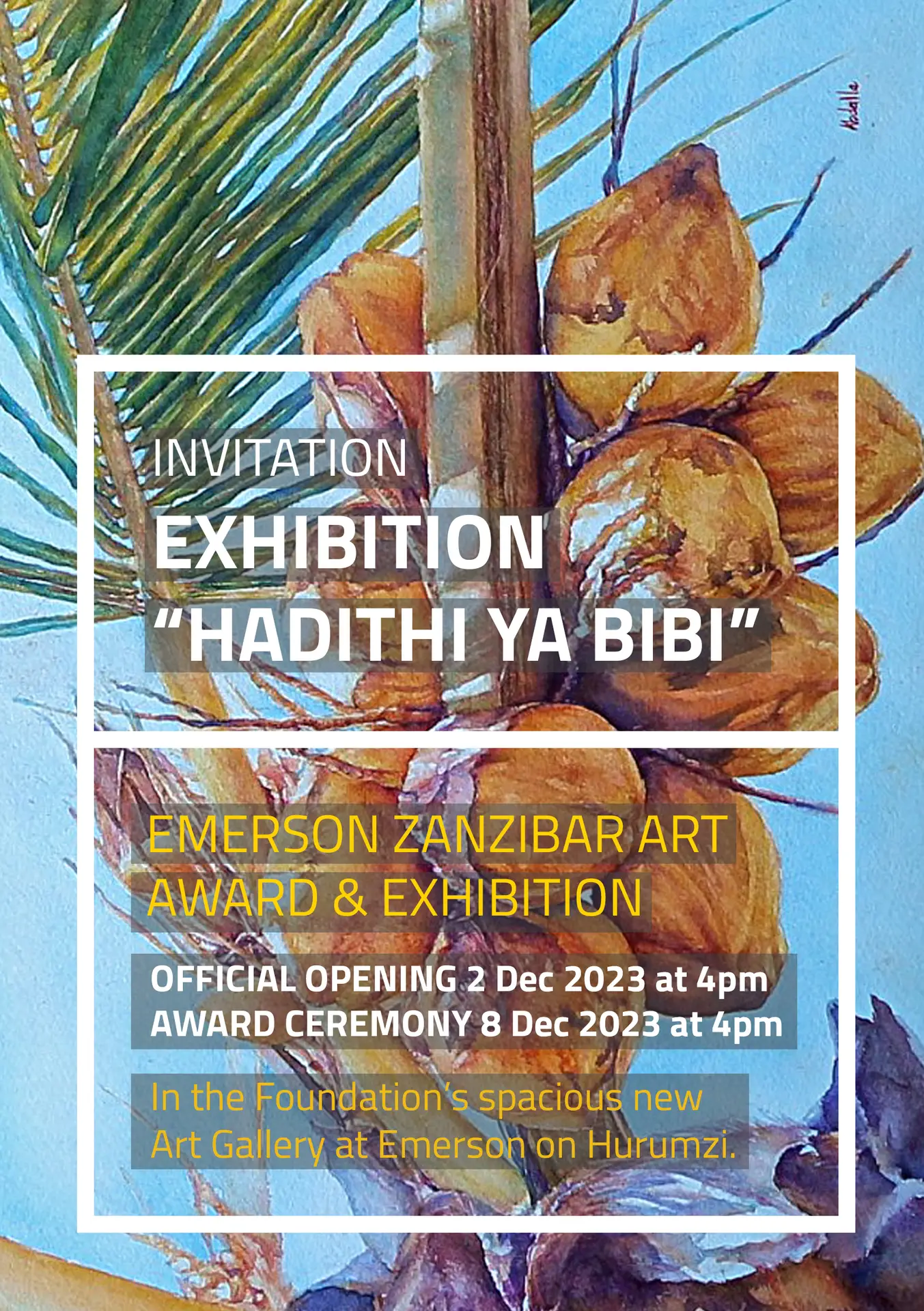 Invitation to the Emerson Zanzibar Art Award and Exhibition December 2023