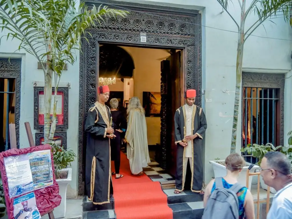 The entrance of the opening art exhibition at Hurumzi, Stone Town
